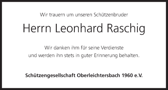 Anzeige von Leonhard Raschig von MGO