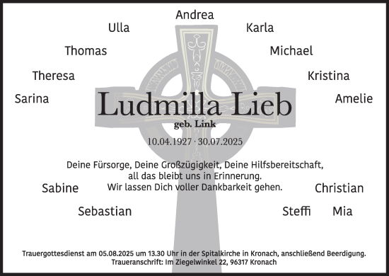 Anzeige von Ludmilla Lieb von MGO