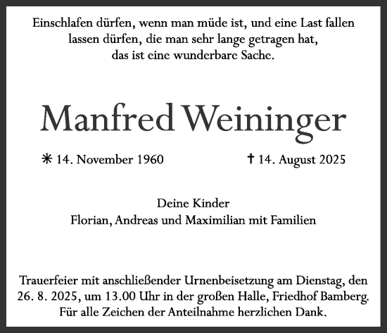 Anzeige von Manfred Weininger von MGO