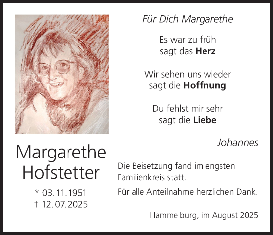 Anzeige von Margarethe Hofstetter von MGO