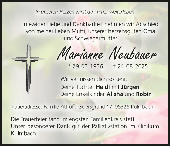 Anzeige von Marianne Neubauer von MGO