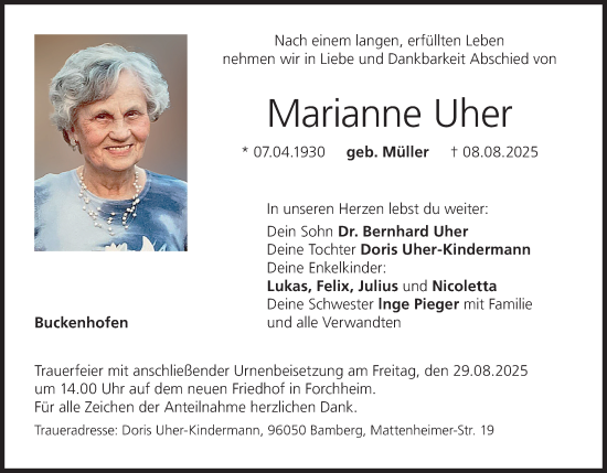 Anzeige von Marianne Uher von MGO