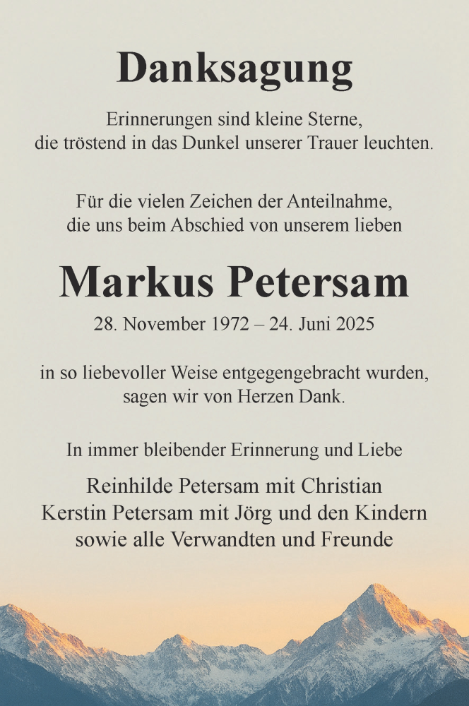  Traueranzeige für Markus Petersam vom 16.08.2025 aus MGO