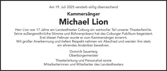 Anzeige von Michael Lion von MGO
