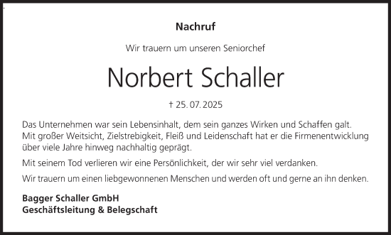 Anzeige von Norbert Schaller von MGO