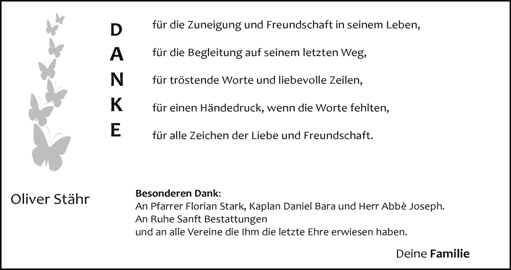  Traueranzeige für Oliver Stähr vom 30.08.2025 aus MGO