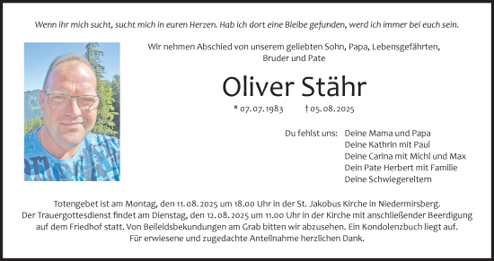 Anzeige von Oliver Stähr von MGO