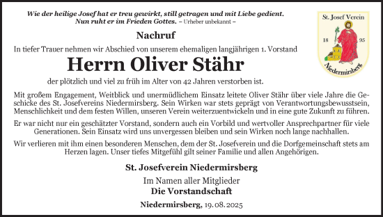 Anzeige von Oliver Stähr von MGO