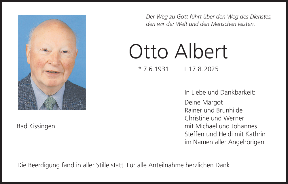  Traueranzeige für Otto Albert vom 23.08.2025 aus MGO