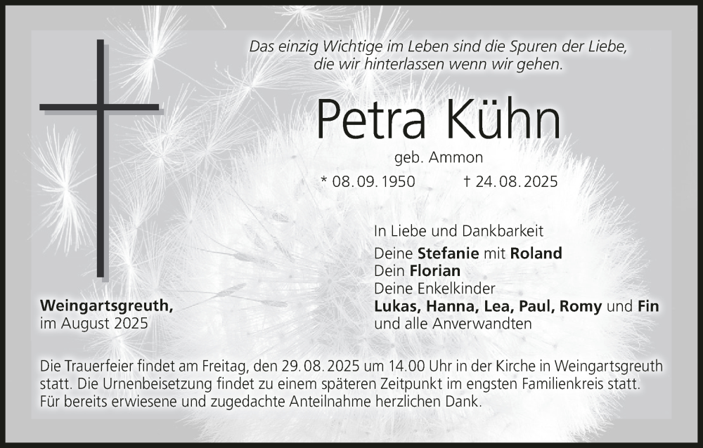  Traueranzeige für Petra Kühn vom 27.08.2025 aus MGO
