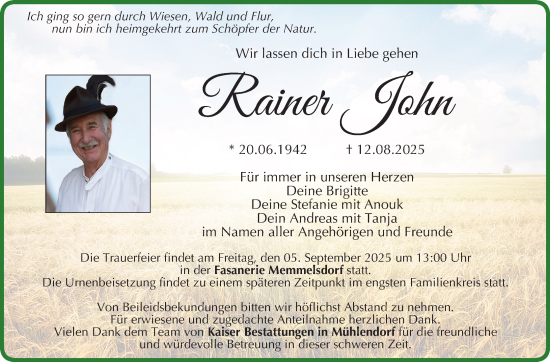 Anzeige von Rainer John von MGO