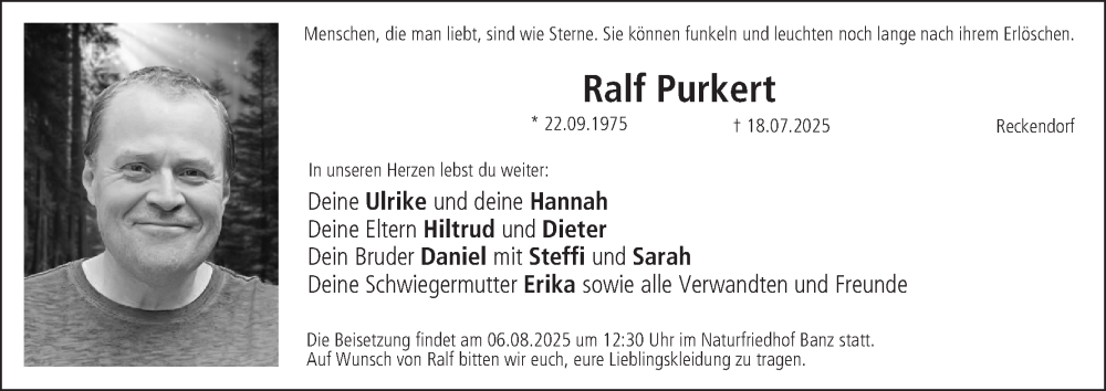  Traueranzeige für Ralf Purkert vom 02.08.2025 aus MGO