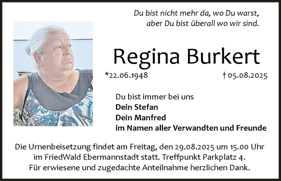 Anzeige von Regina Burkert von MGO