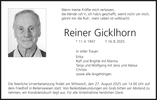 Anzeige von Reiner Gicklhorn von MGO