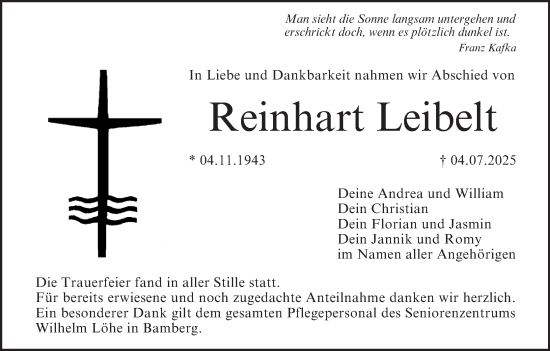 Anzeige von Reinhart Leibelt von MGO