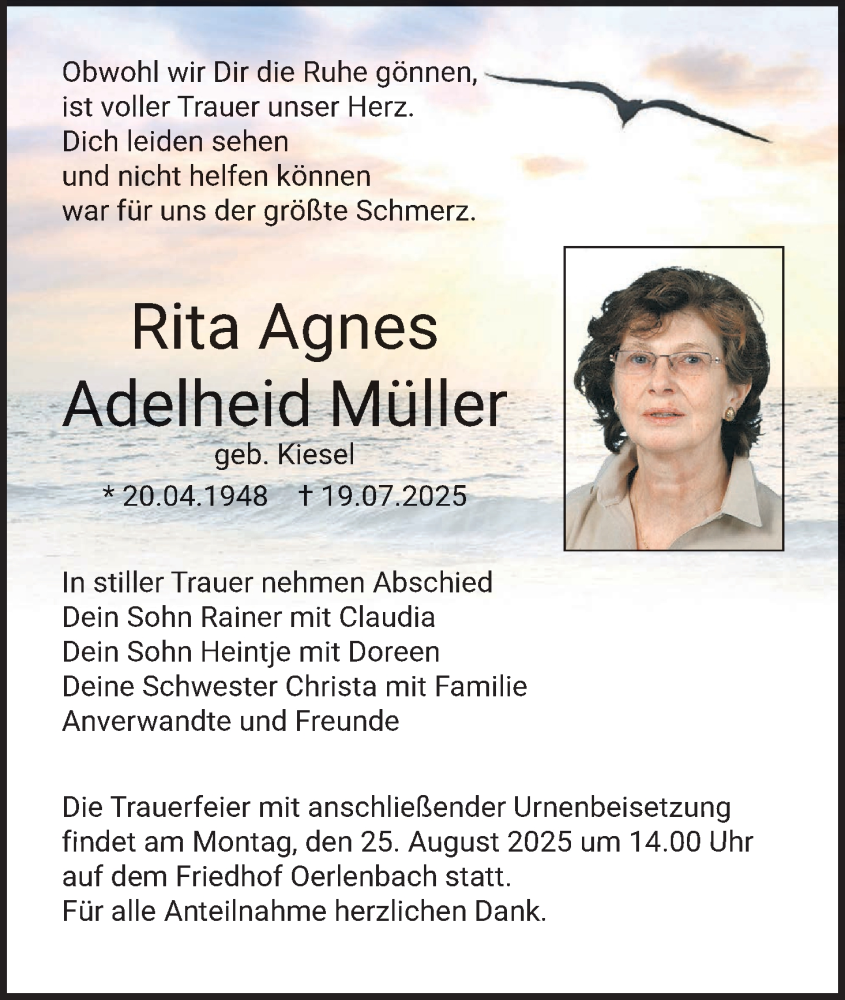  Traueranzeige für Rita Agnes Adelheid Müller vom 23.08.2025 aus MGO
