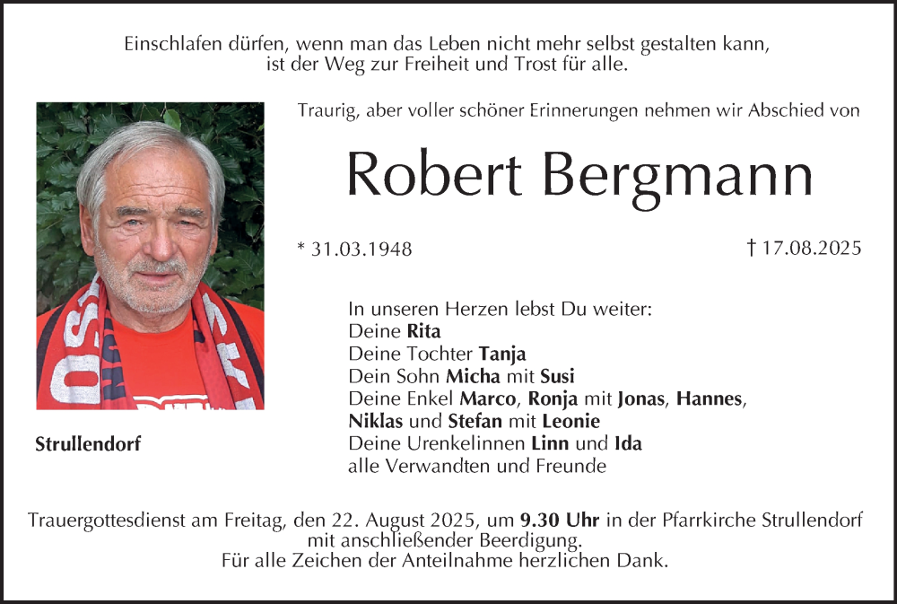 Traueranzeige für Robert Bergmann vom 20.08.2025 aus MGO