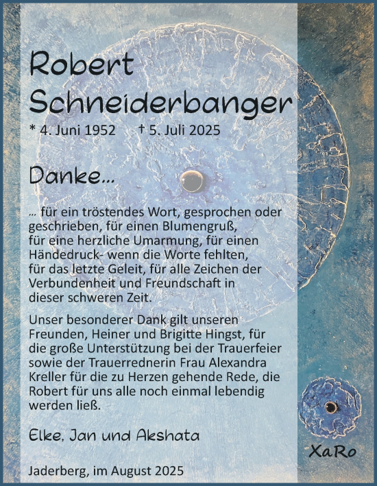 Anzeige von Robert Schneiderbanger von MGO