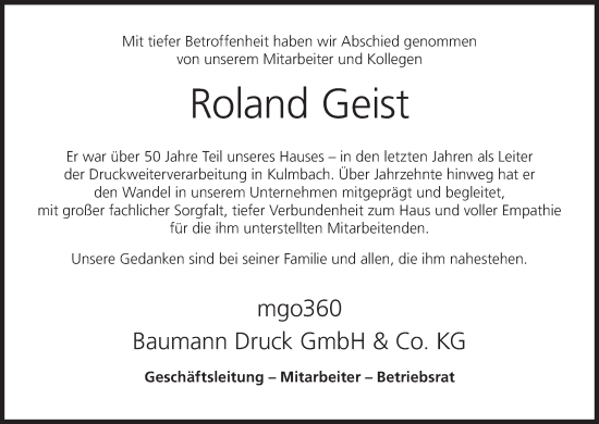 Anzeige von Roland Geist von MGO