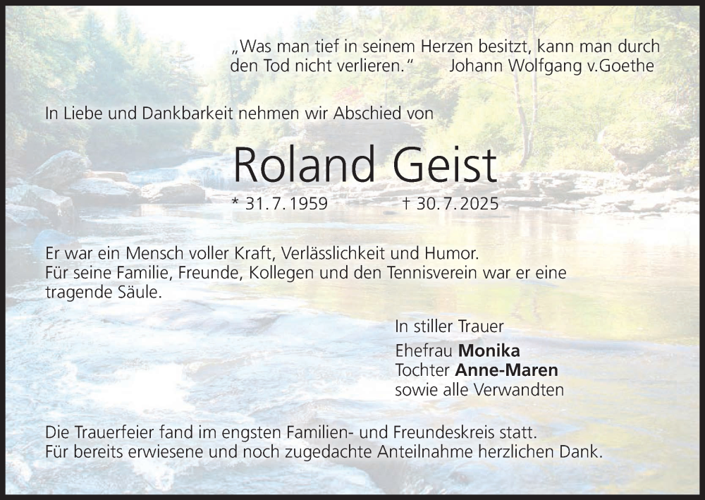  Traueranzeige für Roland Geist vom 23.08.2025 aus MGO