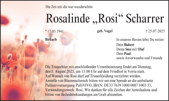 Anzeige von Rosalinde Scharrer von MGO