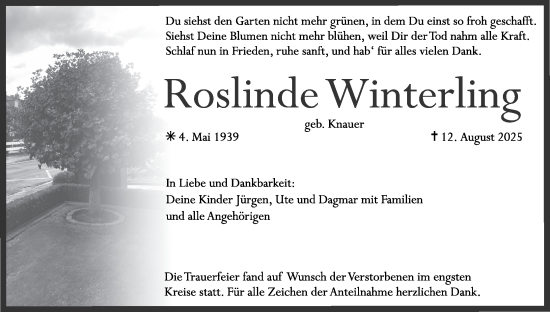 Anzeige von Roslinde Winterling von MGO