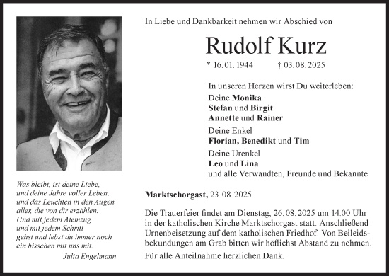 Anzeige von Rudolf Kurz von MGO