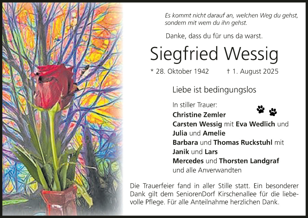  Traueranzeige für Siegfried Wessig vom 23.08.2025 aus MGO