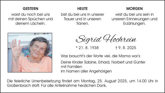 Anzeige von Sigrid Hochrein von MGO
