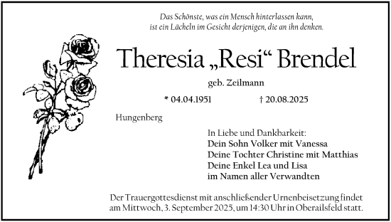 Anzeige von Theresia Resi Brendel von MGO