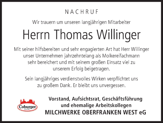 Anzeige von Thomas Willinger von MGO