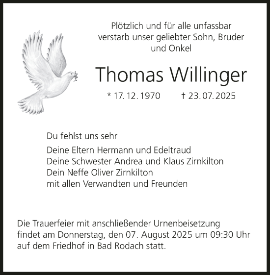 Anzeige von Thomas Willinger von MGO