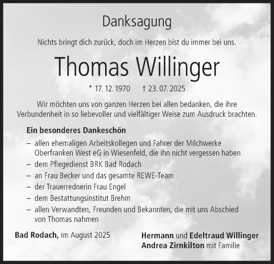 Anzeige von Thomas Willinger von MGO