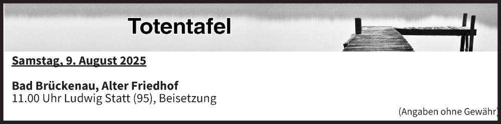  Traueranzeige für Totentafel vom 13.08.2025 vom 13.08.2025 aus MGO
