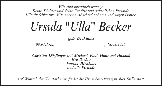 Anzeige von Ursula Becker von MGO