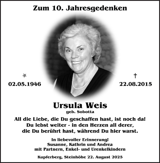 Anzeige von Ursula Weis von MGO