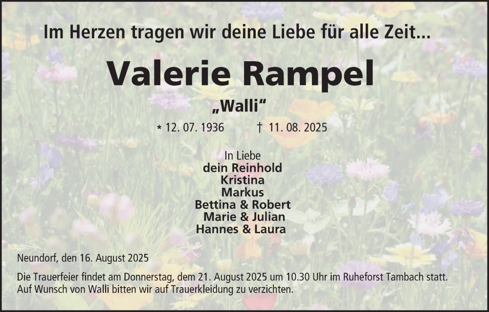  Traueranzeige für Valerie Rampel vom 16.08.2025 aus MGO