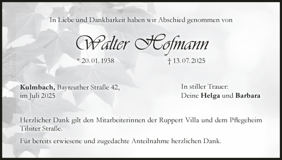Anzeige von Walter Hofmann von MGO