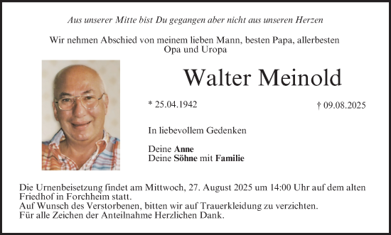 Anzeige von Walter Meinold von MGO