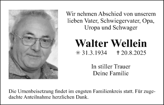 Anzeige von Walter Wellein von MGO