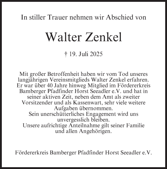Anzeige von Walter Zenkel von MGO