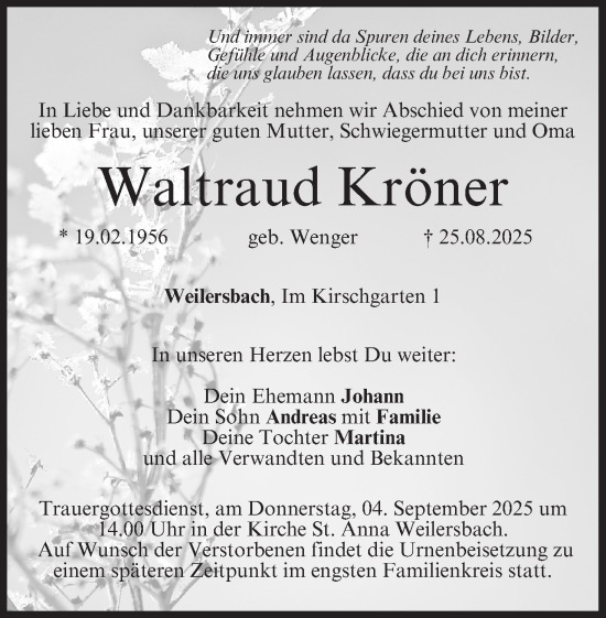 Anzeige von Waltraud Kröner von MGO