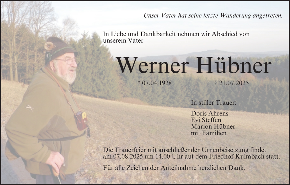  Traueranzeige für Werner Hübner vom 02.08.2025 aus MGO