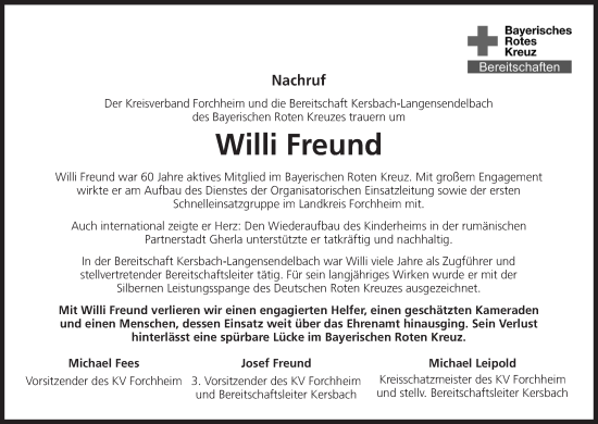 Anzeige von Willi Freund von MGO