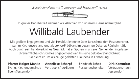 Anzeige von Willibald Laubender von MGO