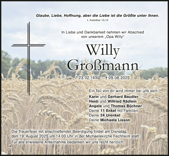 Anzeige von Willy Großmann von MGO