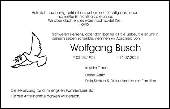 Anzeige von Wolfgang Busch von MGO