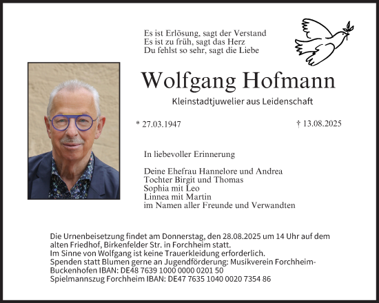 Anzeige von Wolfgang Hofmann von MGO