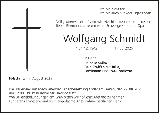 Anzeige von Wolfgang Schmidt von MGO