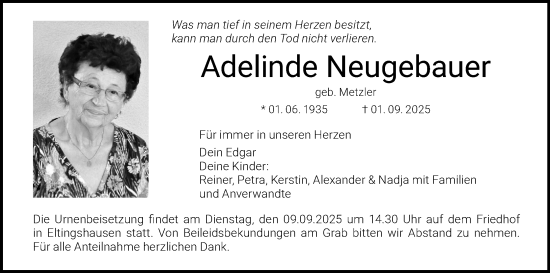 Anzeige von Adelinde Neugebauer von MGO